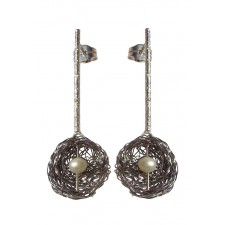 BALL-PEARL, STERLING SILVER EARRING. Original Handcrafted Jewel - VOPBALL1504PER - Original Version