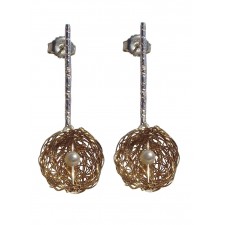 BALL-PEARL, STERLING SILVER EARRING. Original Handcrafted Jewel - VOPBALL1504PERGP - Original Version