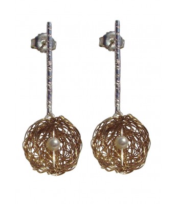 BALL-PEARL, STERLING SILVER EARRING. Original Handcrafted Jewel - VOPBALL1504PERGP - Original Version